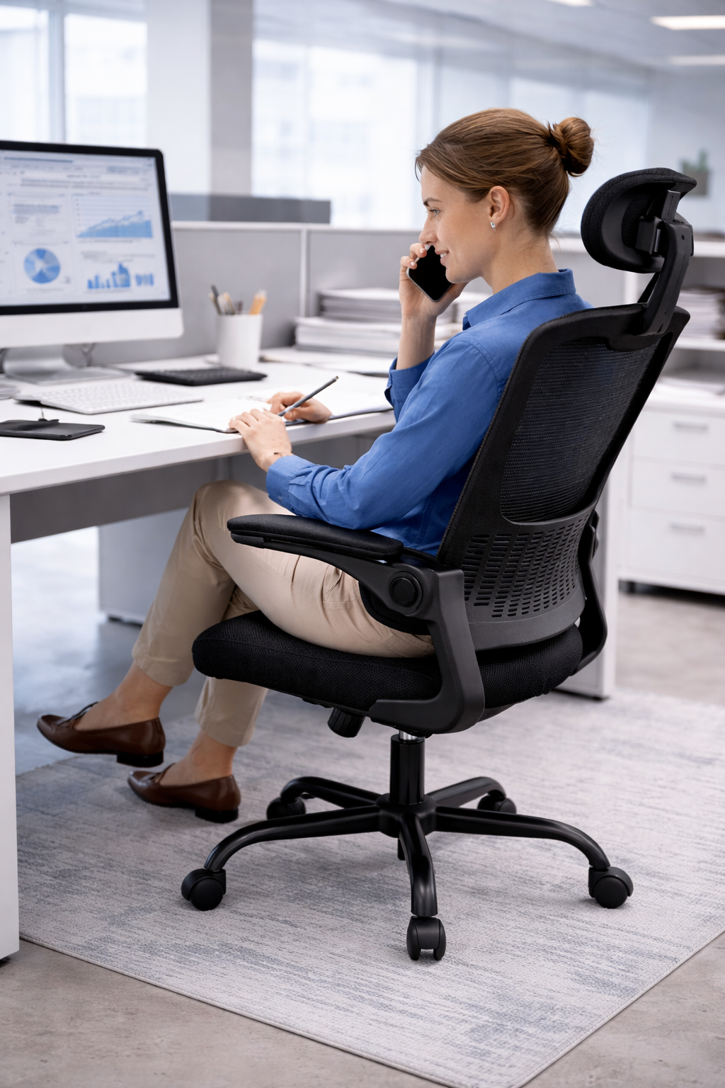 Chaise de bureau ergonomique avec accoudoir pliant